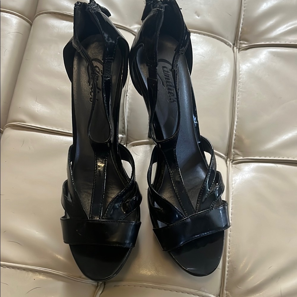 Candie's Black Strappy Heels with Intricate Design
